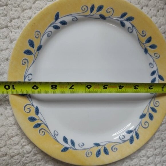 Lot of 2 Corelle Casa Flora Yellow Rim & Blue Leaf Design Dinner Plate 10-/4 - Picture 4 of 4